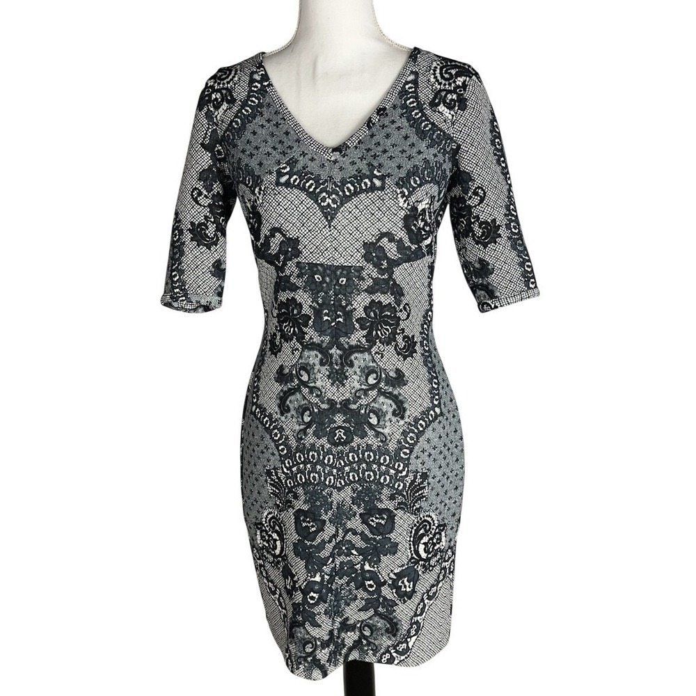 Yoana Baraschi‎ By Anthropologie Sheath Sketched Dress Lace Body Size 2 Charcoal